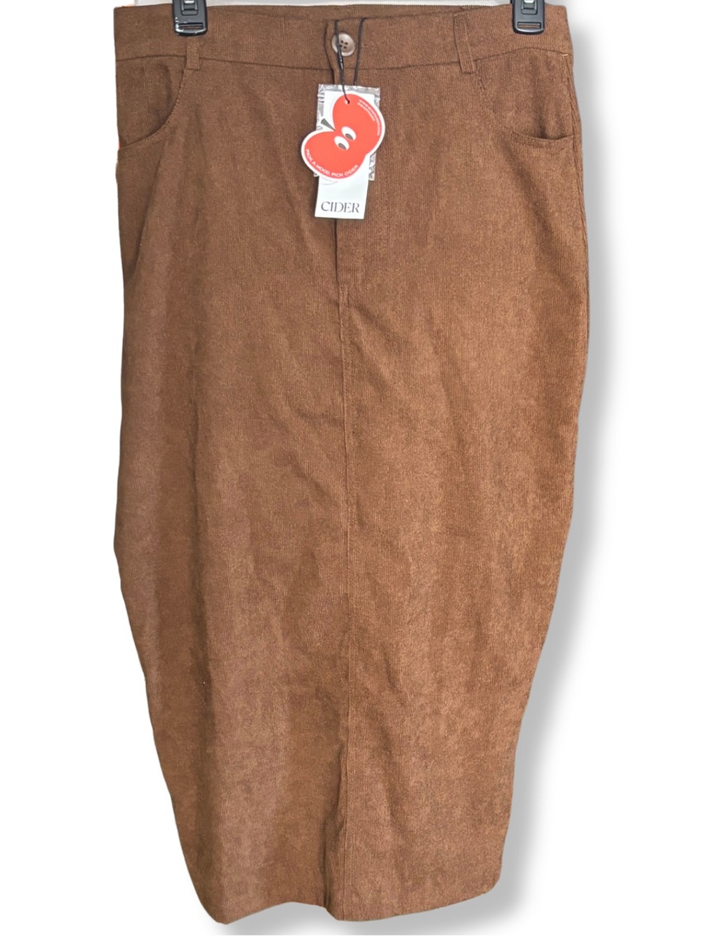 CIDER Brown Corduroy Midi Pencil Skirt Size Large NWT